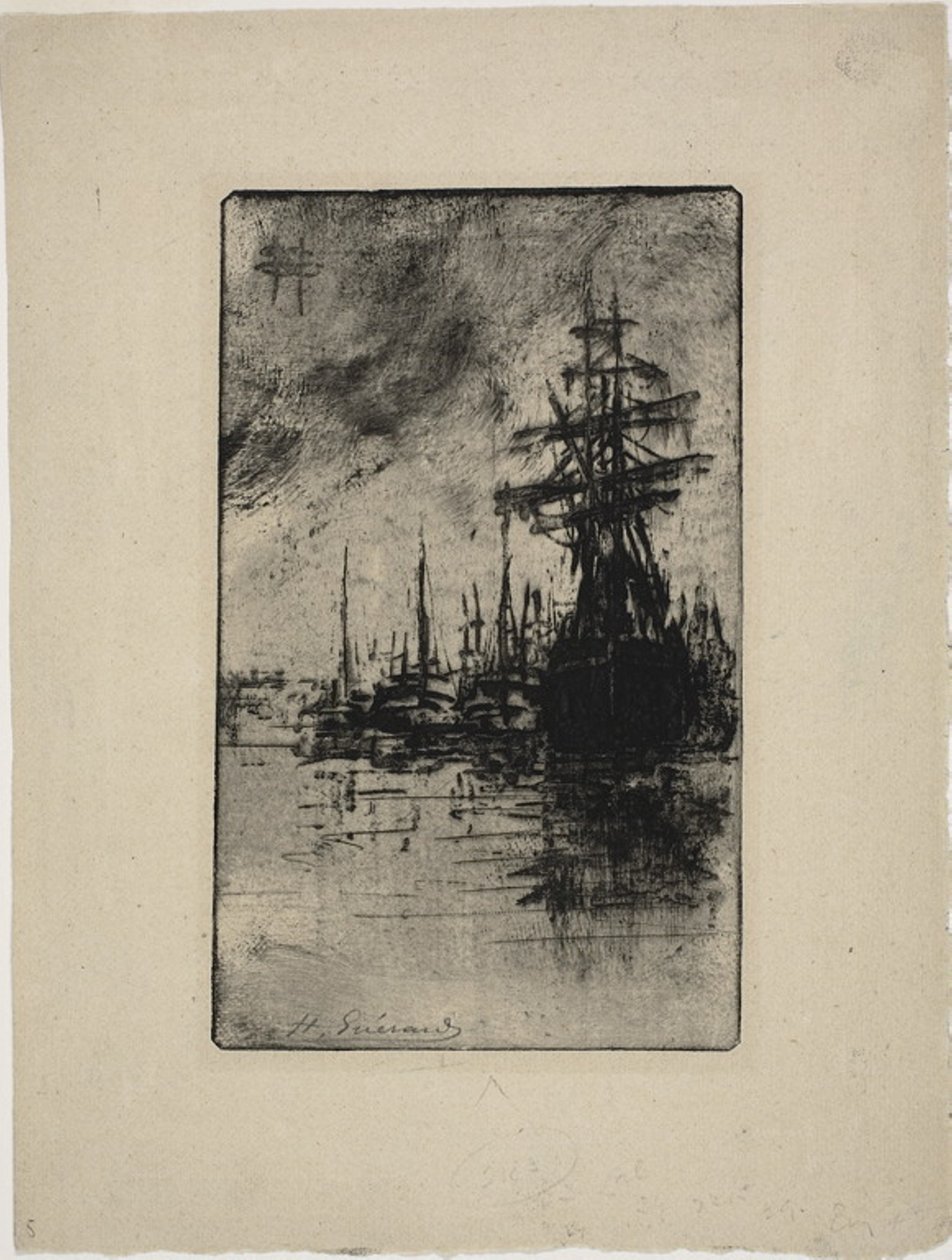 Zeilboten op het water door Henri Charles Guérard