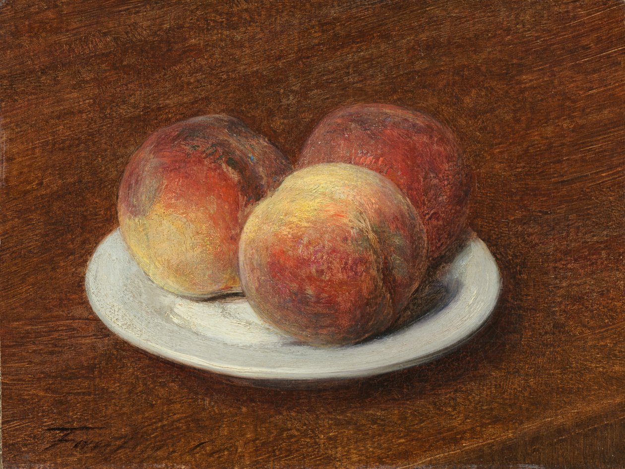 Drie perziken op een bord, 1868 door Ignace Henri Jean Fantin Latour