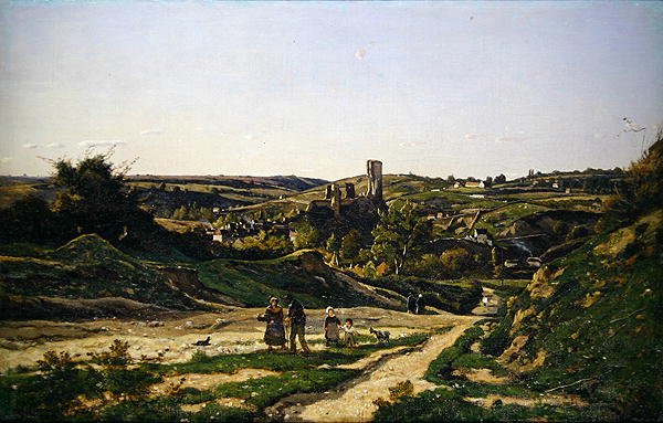 Het kasteel en dorp Herisson door Henri Joseph Harpignies
