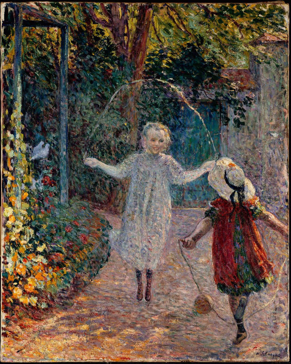Kinderen touwtje springen in de tuin door Henri Lebasque