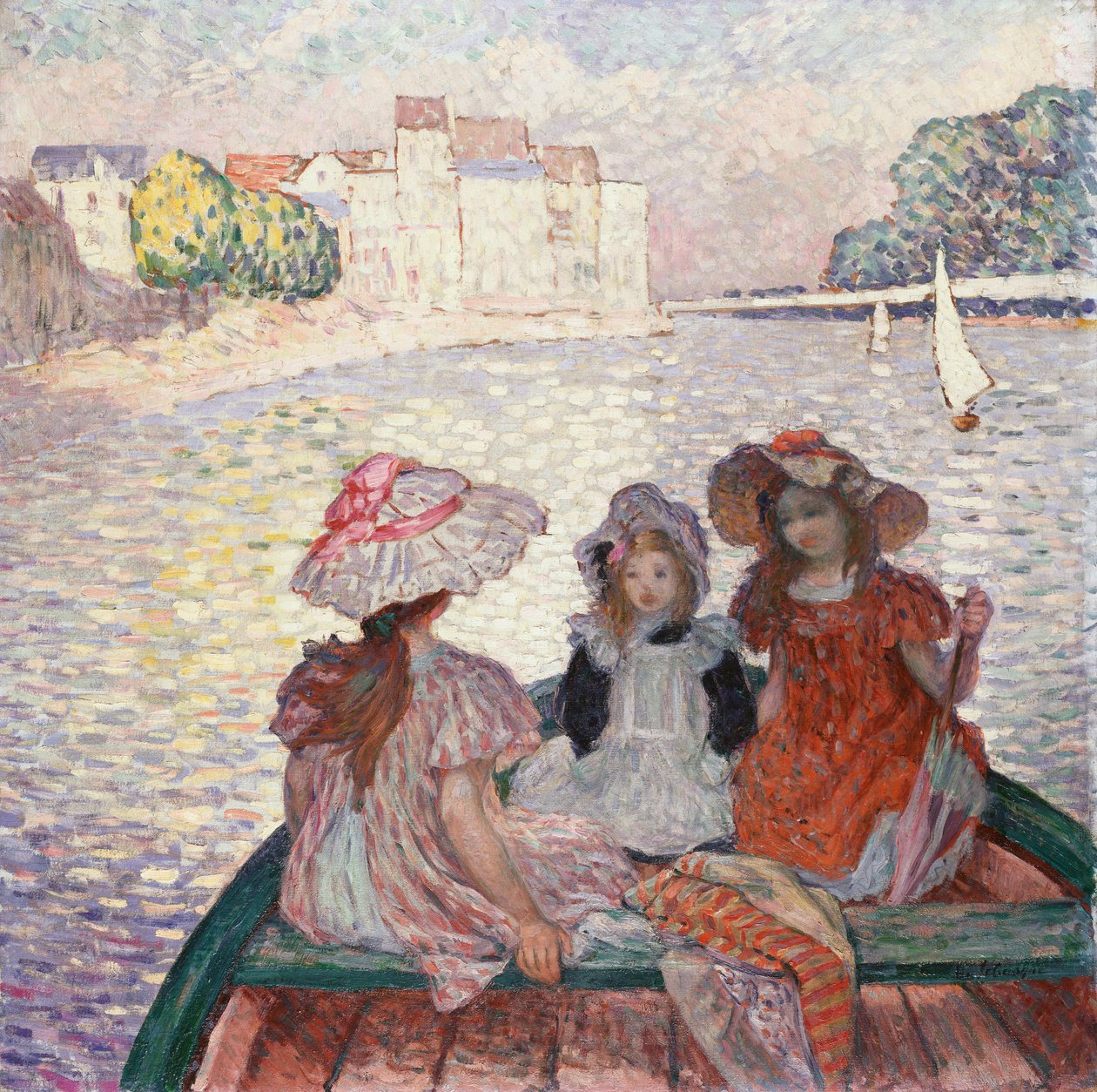 Drie meisjes in een boot door Henri Lebasque
