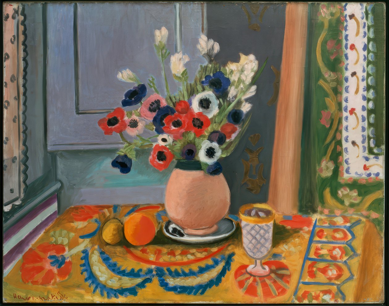 Anemonen in een aardewerken vaas door Henri Matisse