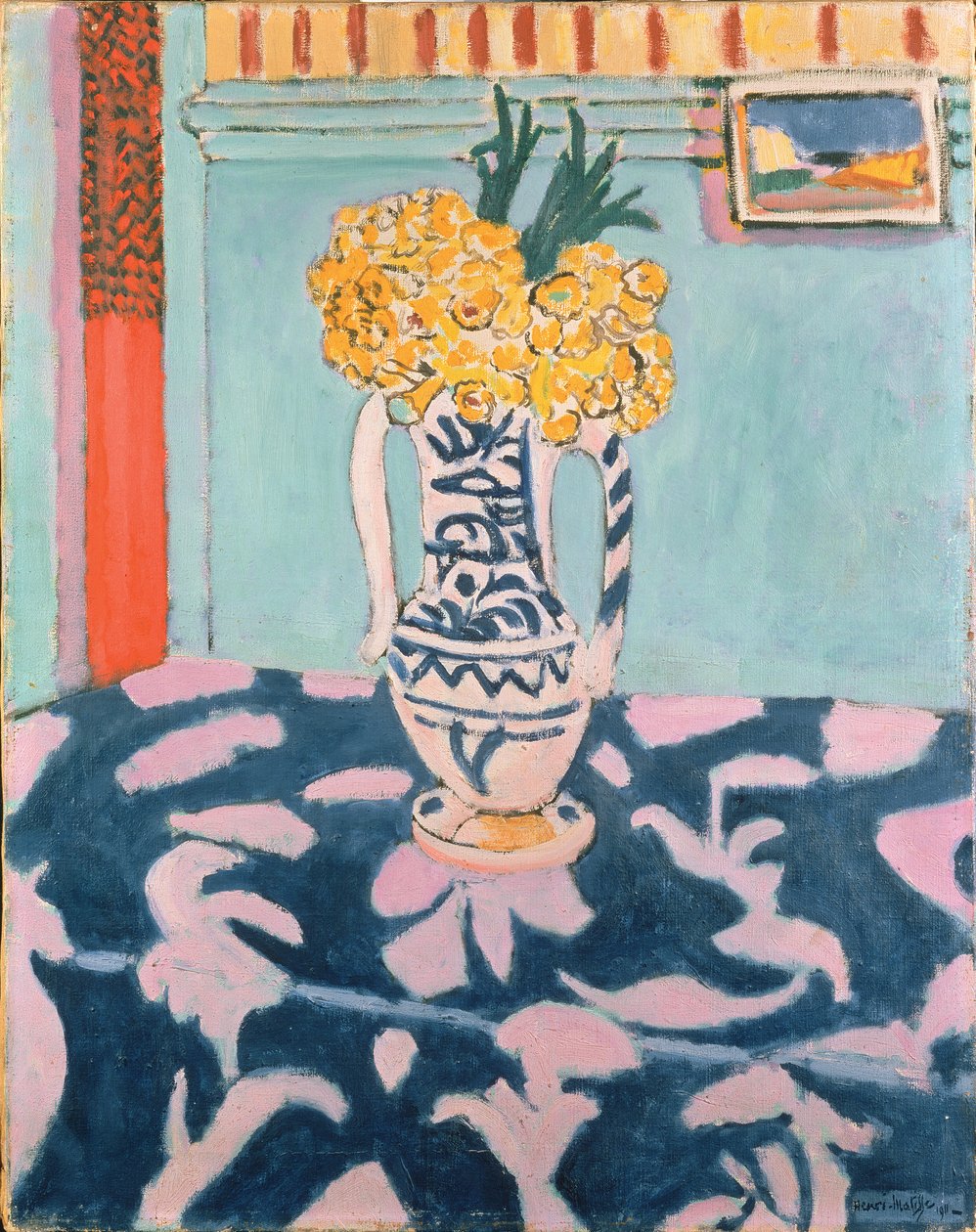 Koeienlippen op blauw en roze doek door Henri Matisse