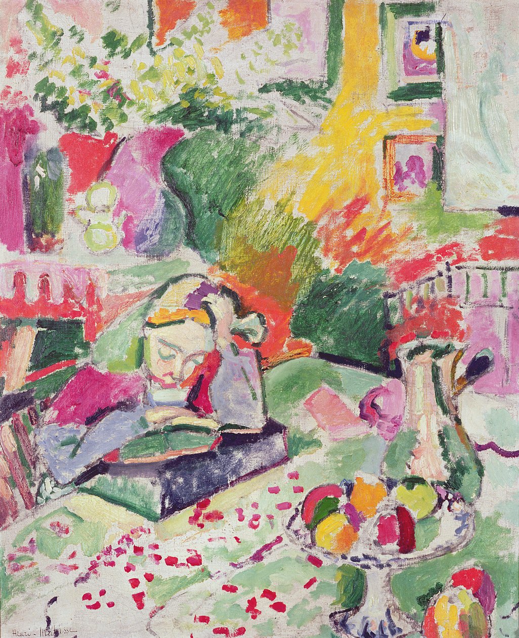 Lezend meisje (olieverf op doek) door Henri Matisse