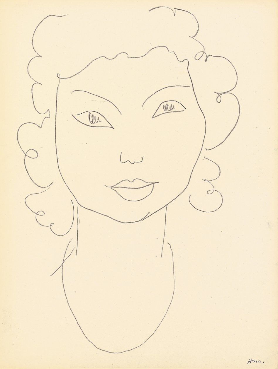 Hoofd, krullend haar (krijt op papier) door Henri Matisse