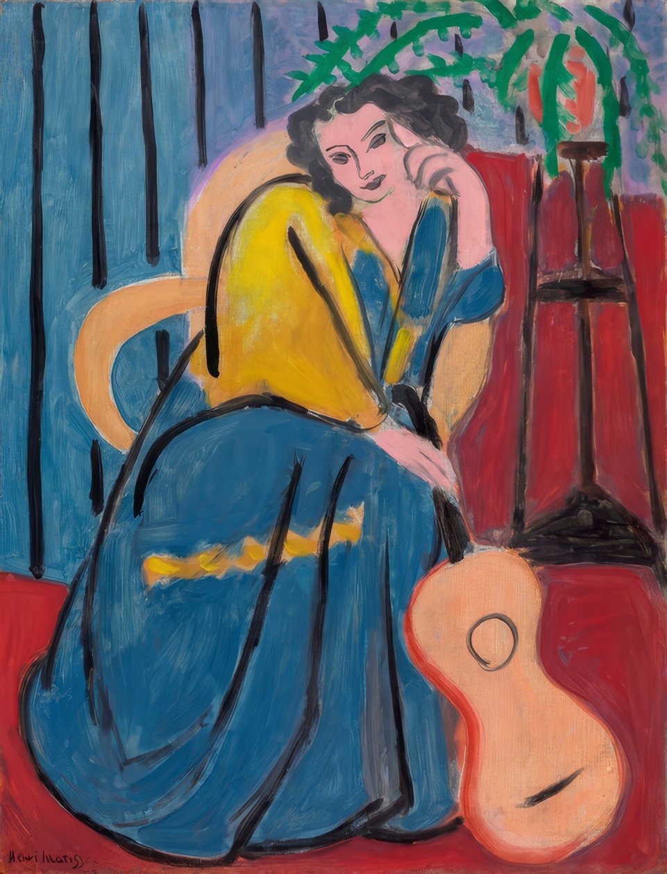 Meisje in geel en blauw met gitaar door Henri Matisse