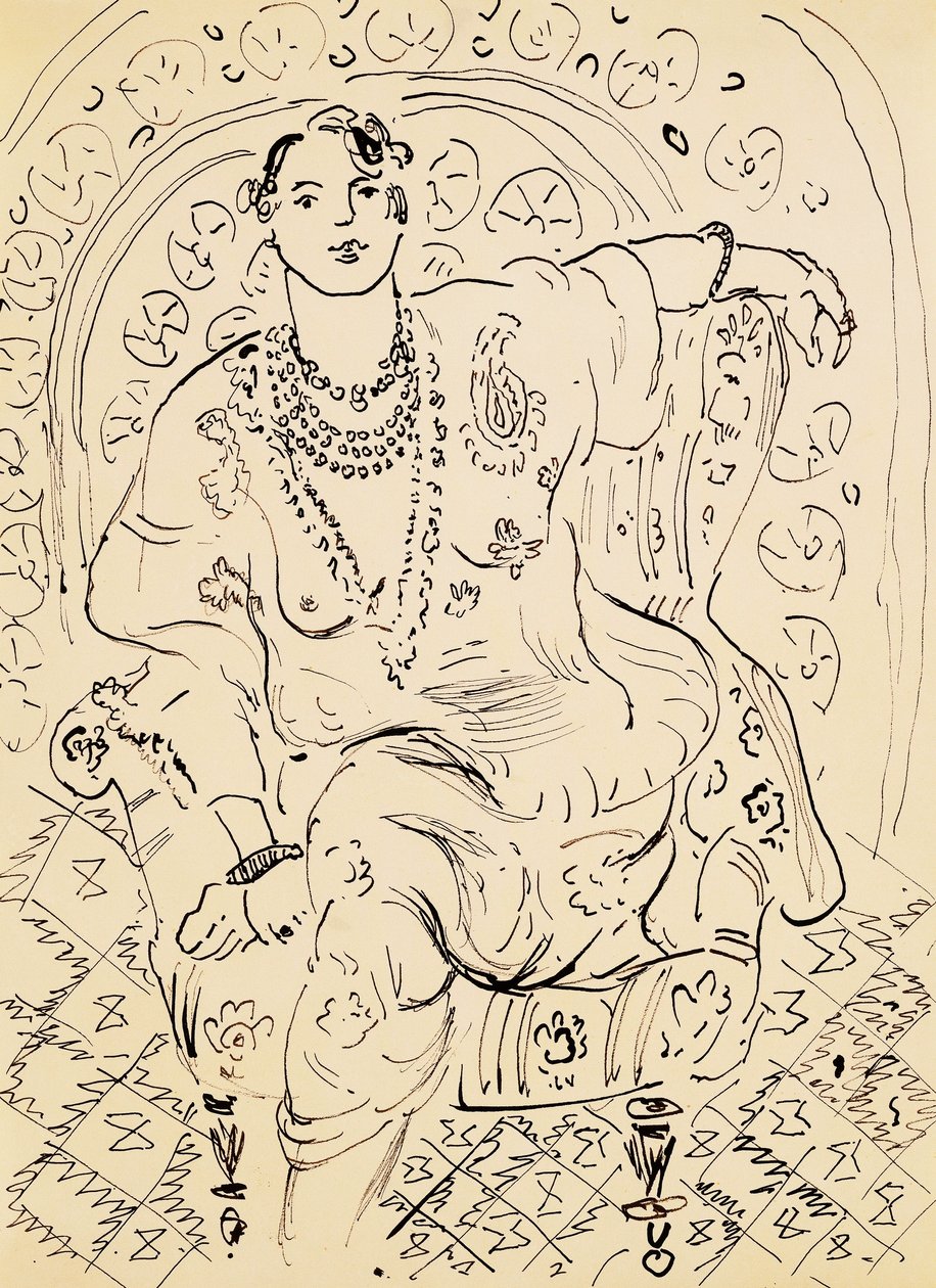 Odaliske met bloemrijke achtergrond door Henri Matisse