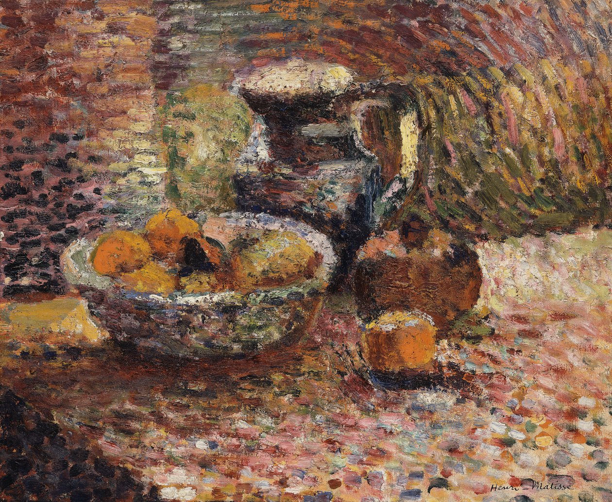 Stilleven met kruik en vruchten door Henri Matisse