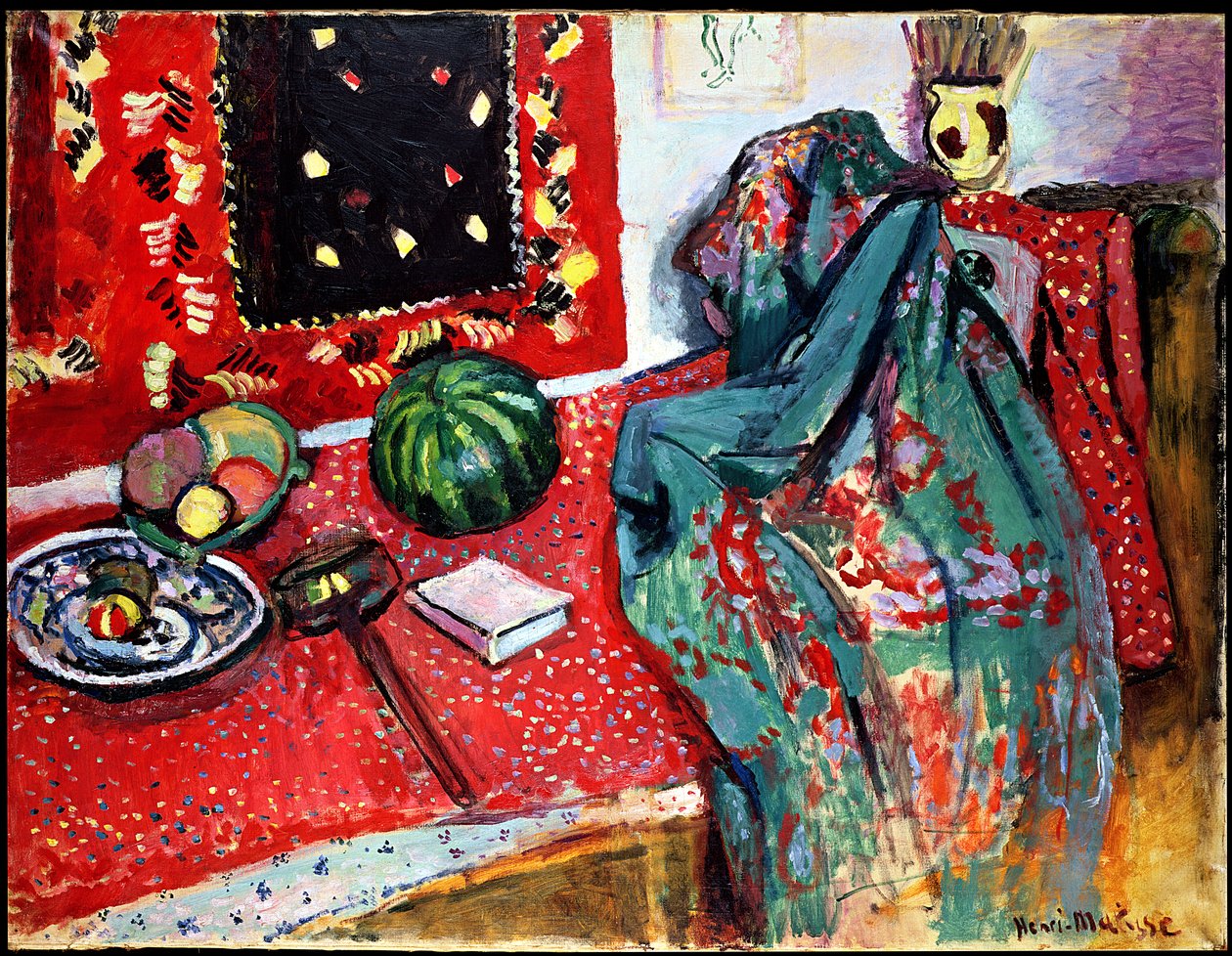 Stilleven met een rood tapijt door Henri Matisse