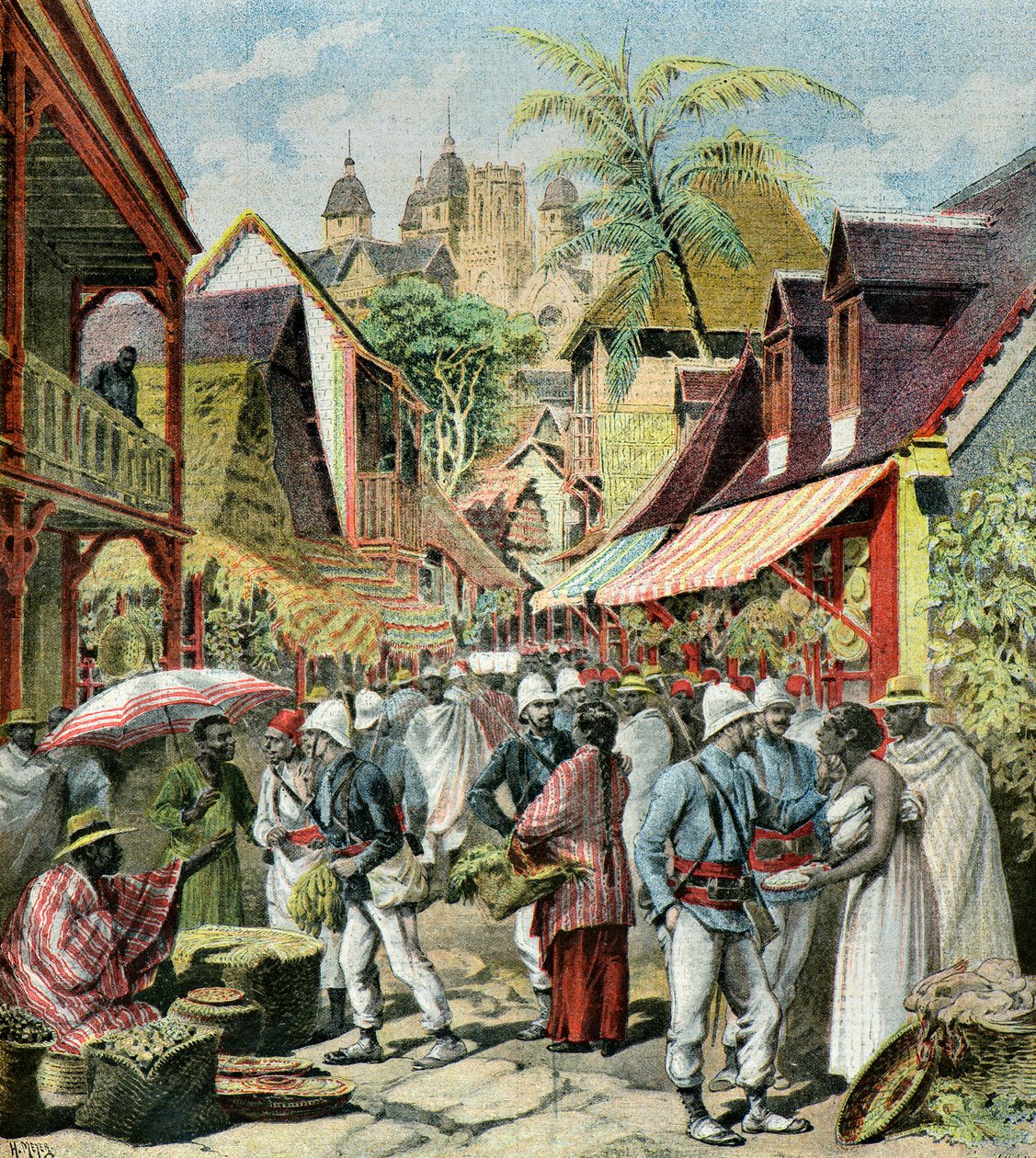 Het Franse leger in Madagaskar,1895 (Illustratie) door Henri Meyer