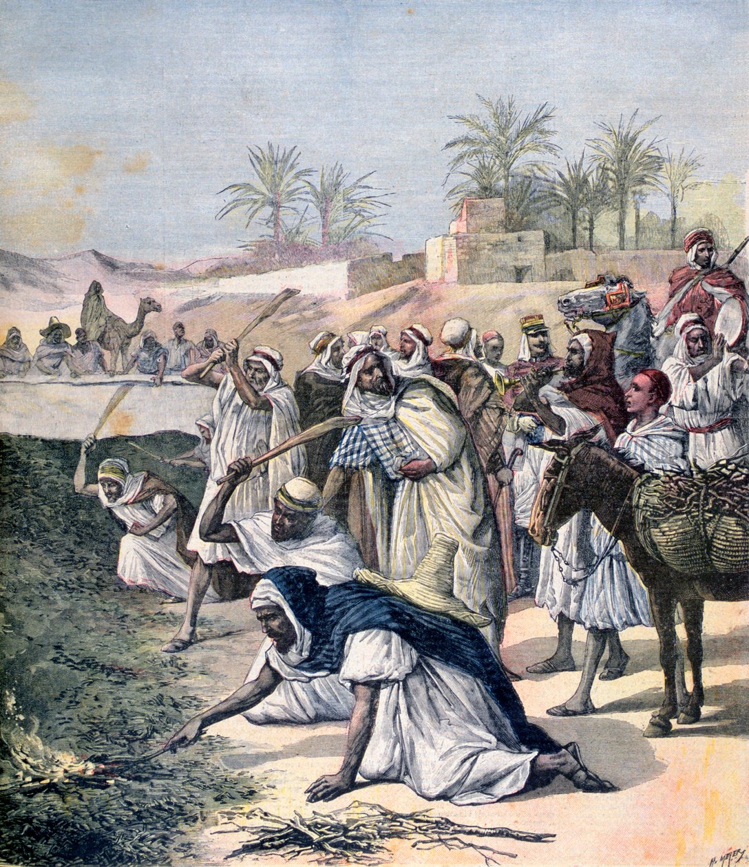 De sprinkhanenplaag, Algerije, 1891 door Henri Meyer