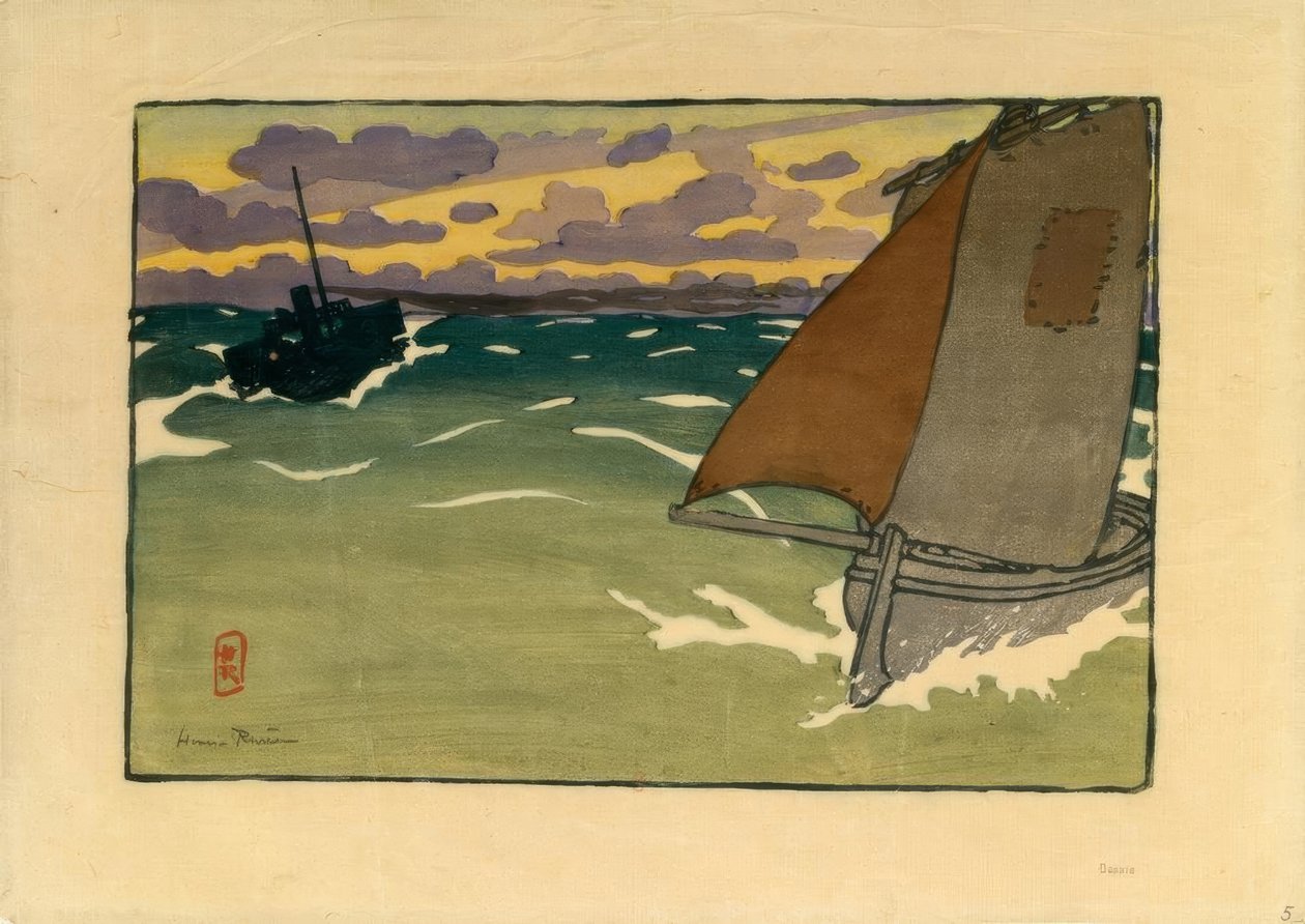 Boot en stoomboot (Saint-Briac) door Henri Rivière