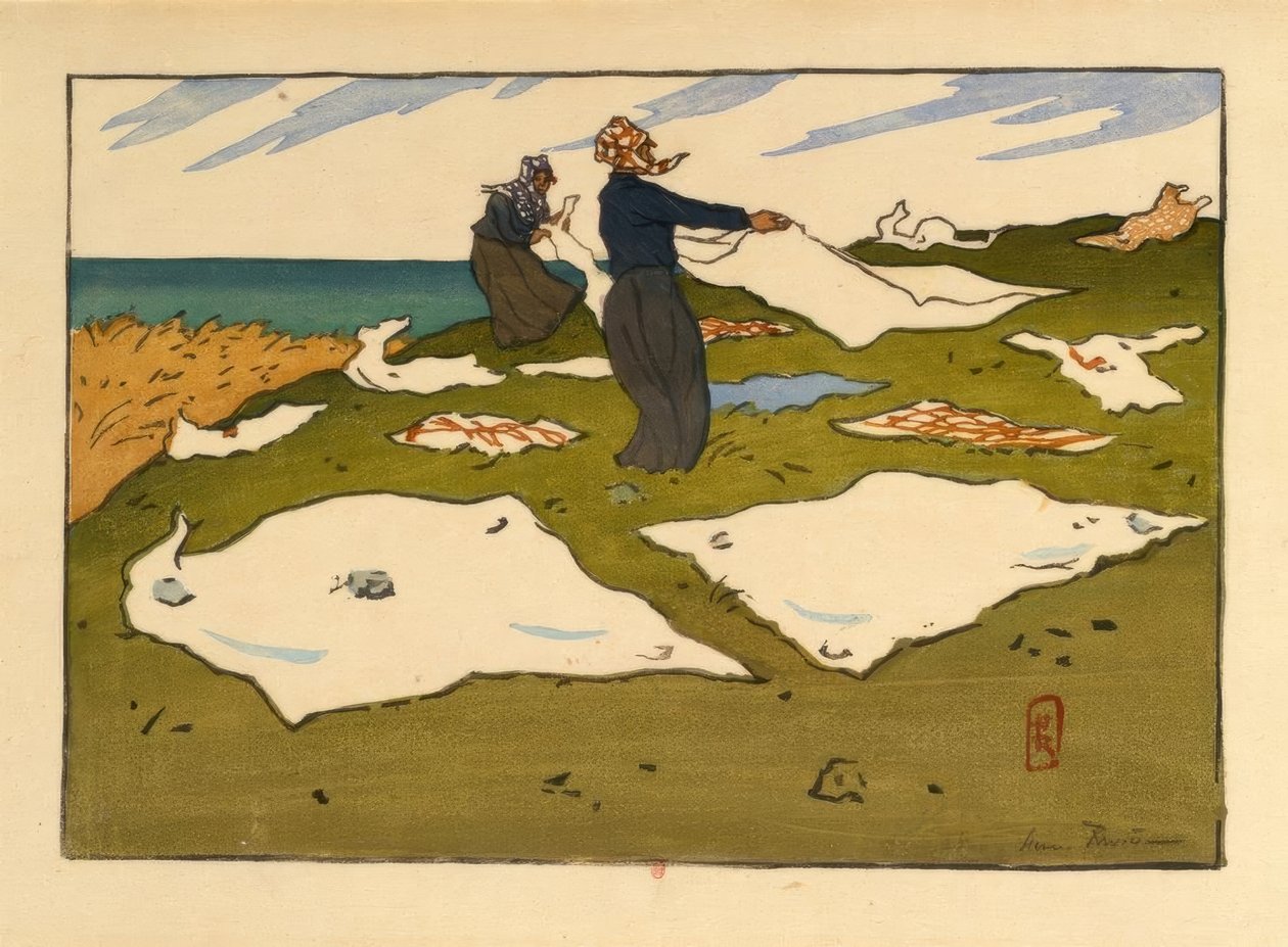 Vrouwen die was drogen (Saint-Briac) door Henri Rivière