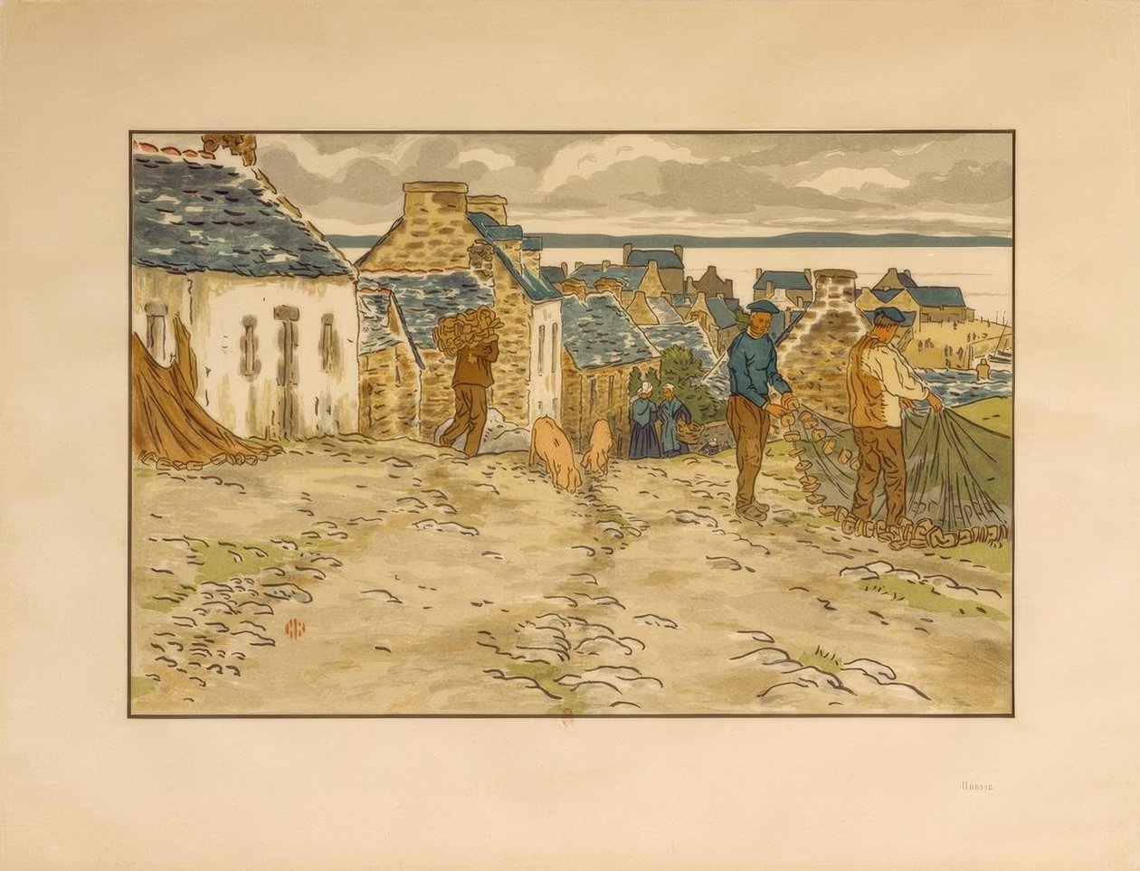 Straat in Tréboul door Henri Rivière