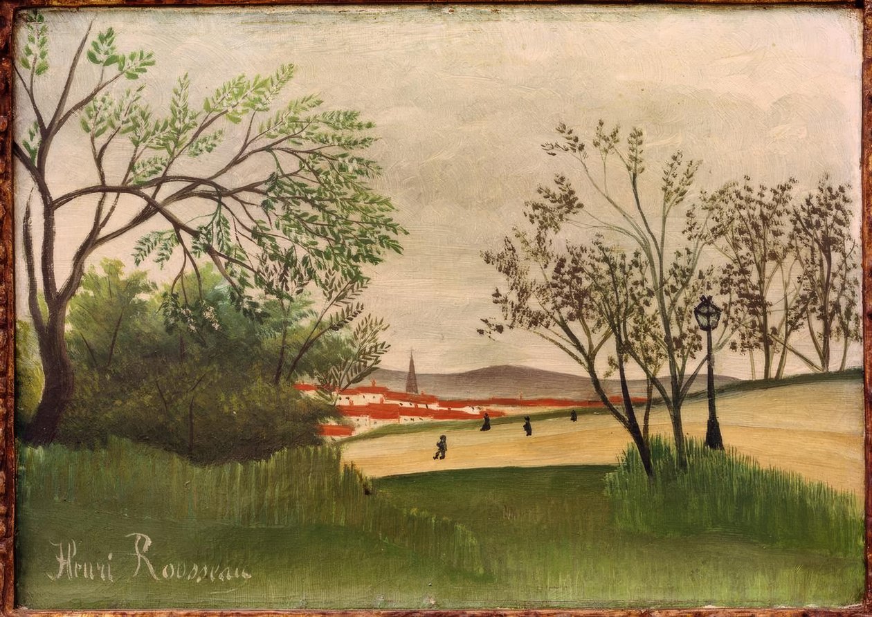 Landschap met klokkentoren door Henri Rousseau