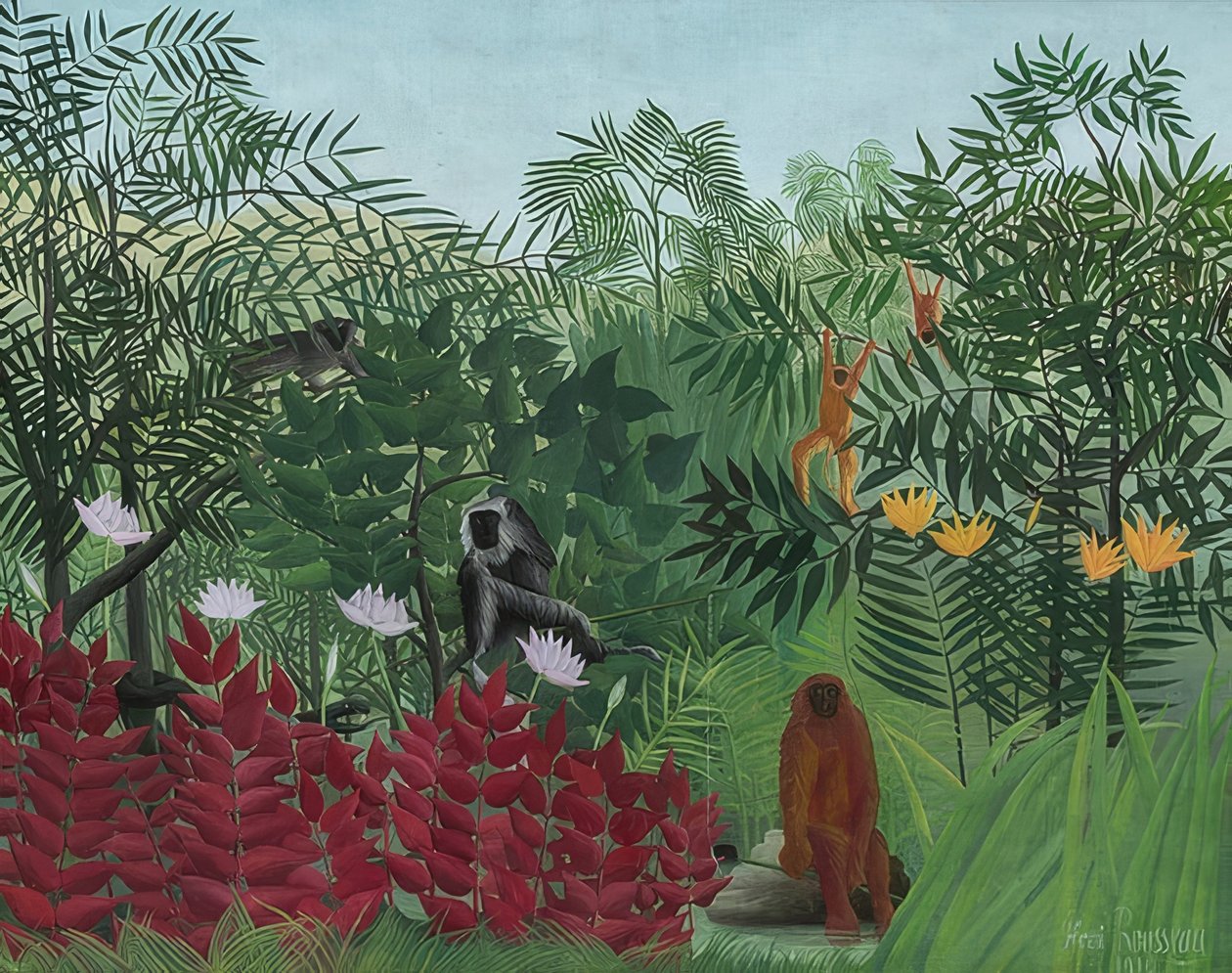 Tropisch bos met apen door Henri Rousseau