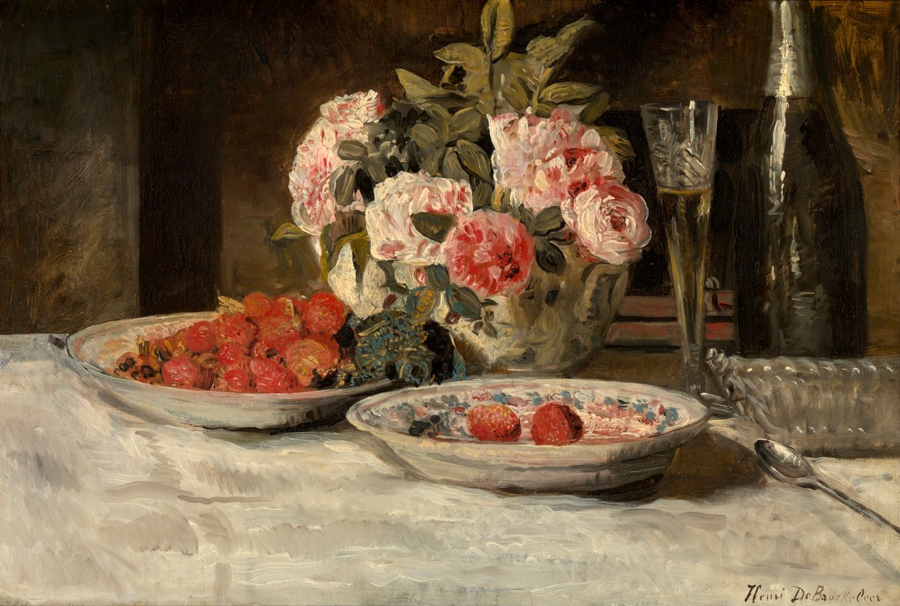Aardbeien met champagne door Henri de Braekeleer