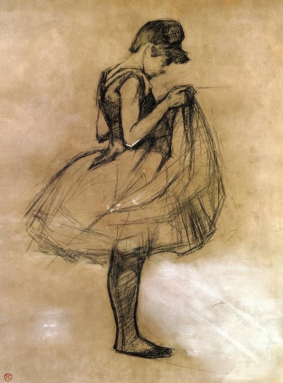 Danseres die haar maillot aanpast door Henri de Toulouse Lautrec