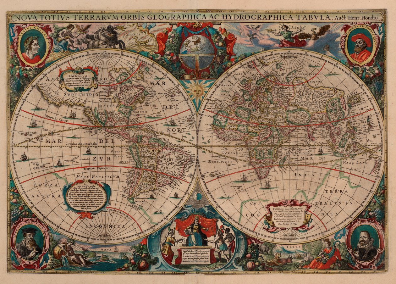 Nova Totius Terrarum Orbis Geographica ac Hydrographica Tabula door Henricus Hondius II