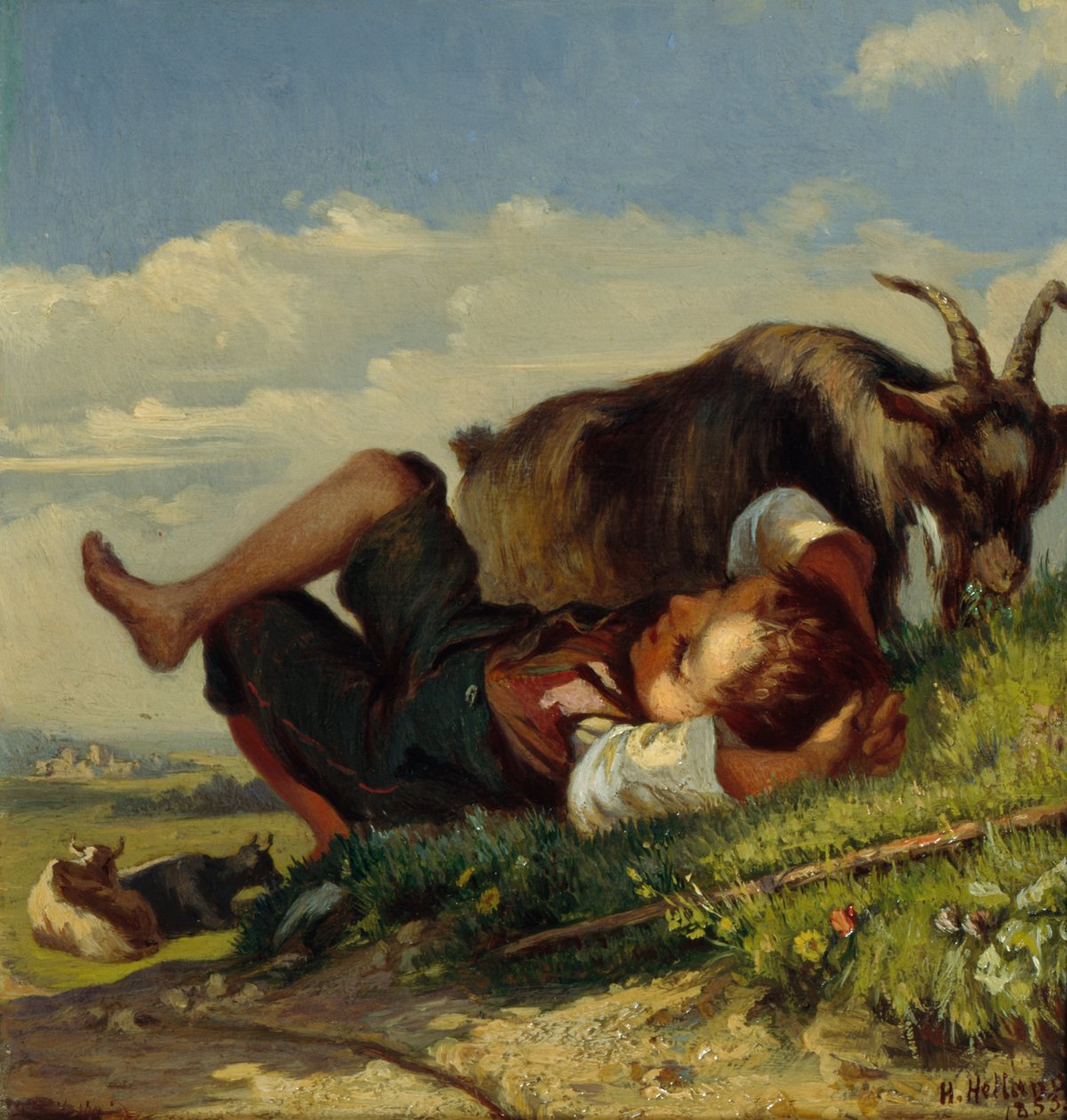 Herderjongen met geiten door Henrik August Helland