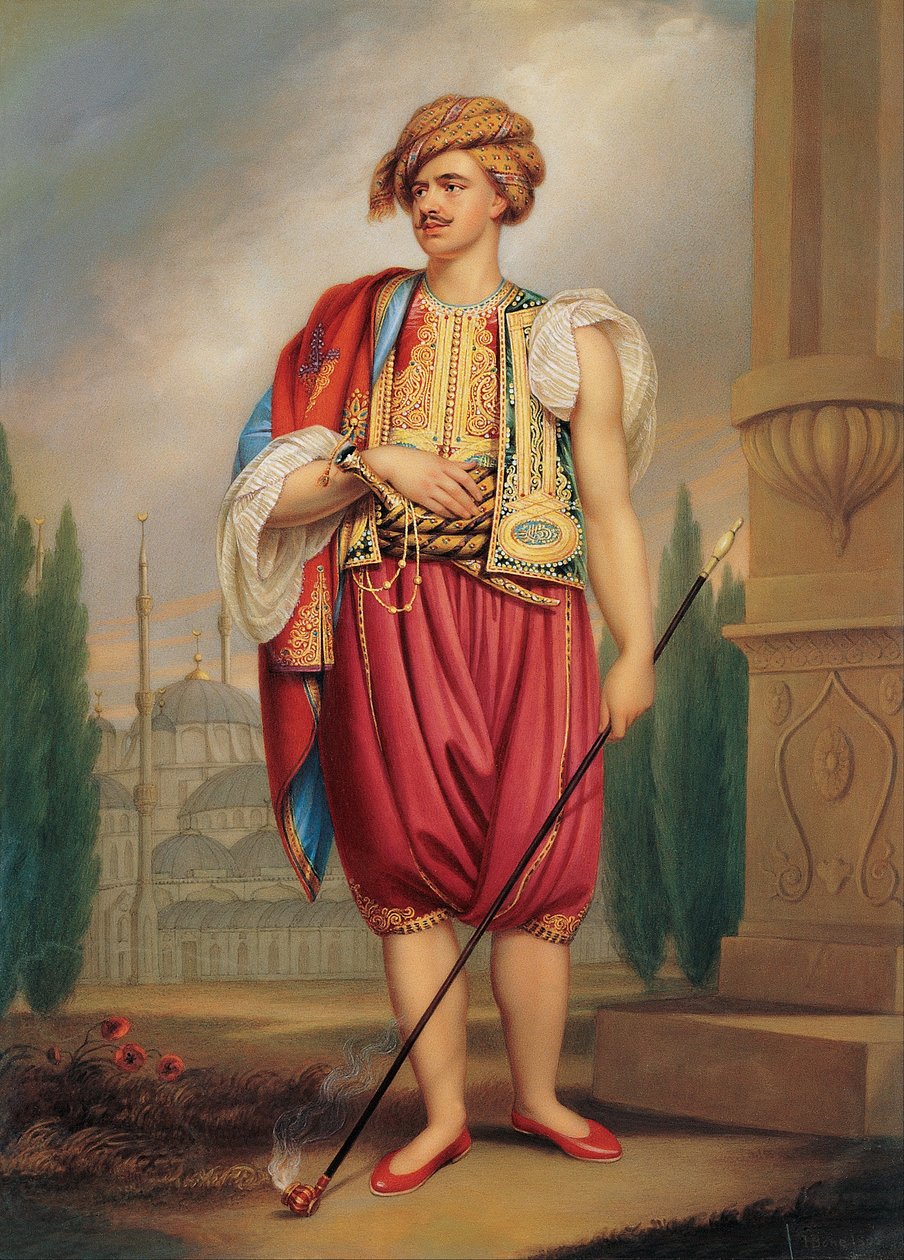 Een Portret van Thomas Hope in Turks Kostuum door Henry Pierce Bone