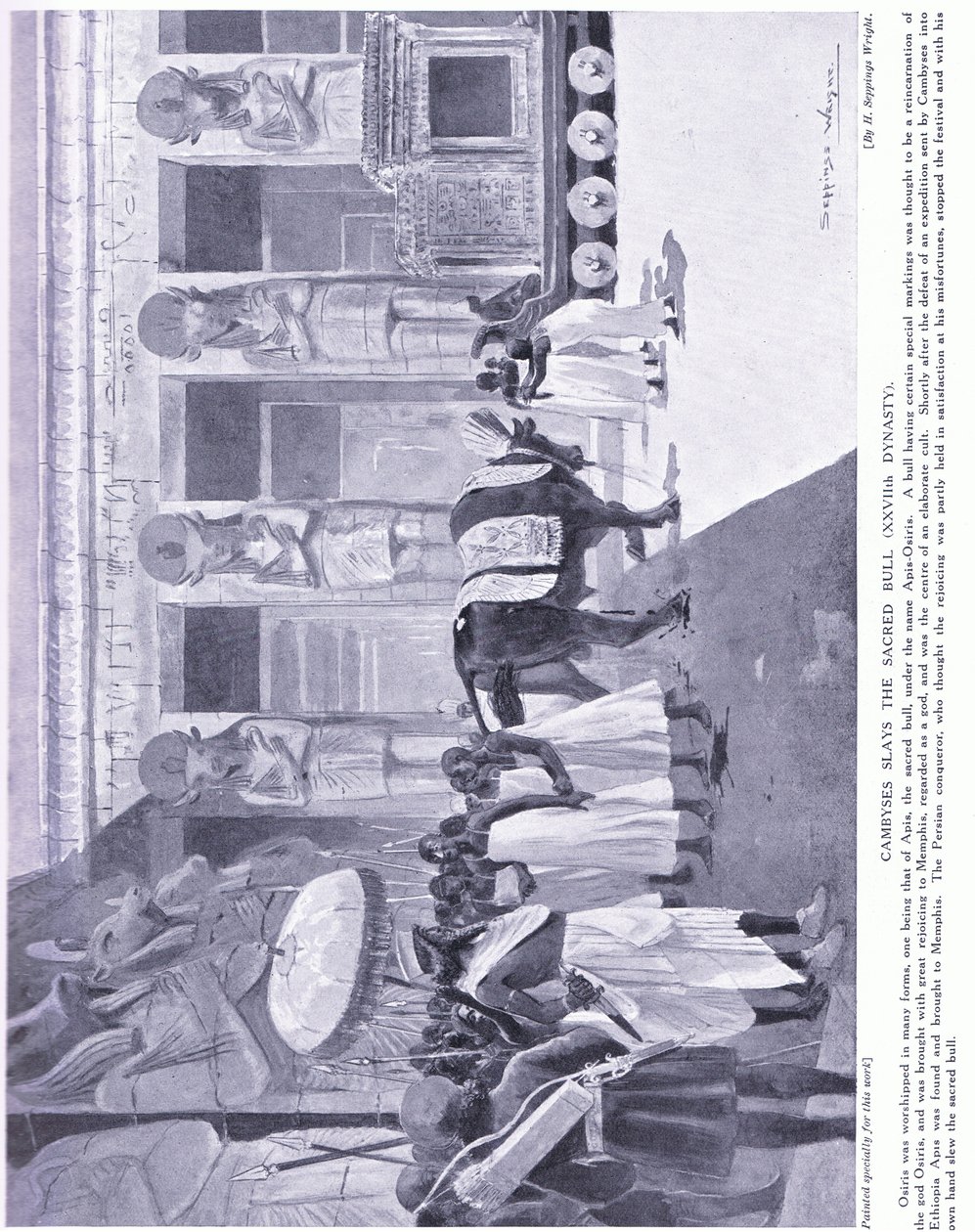 Cambyses doodt de heilige stier (XXVIIe dynastie), c.1920 door Henry Charles Seppings Wright