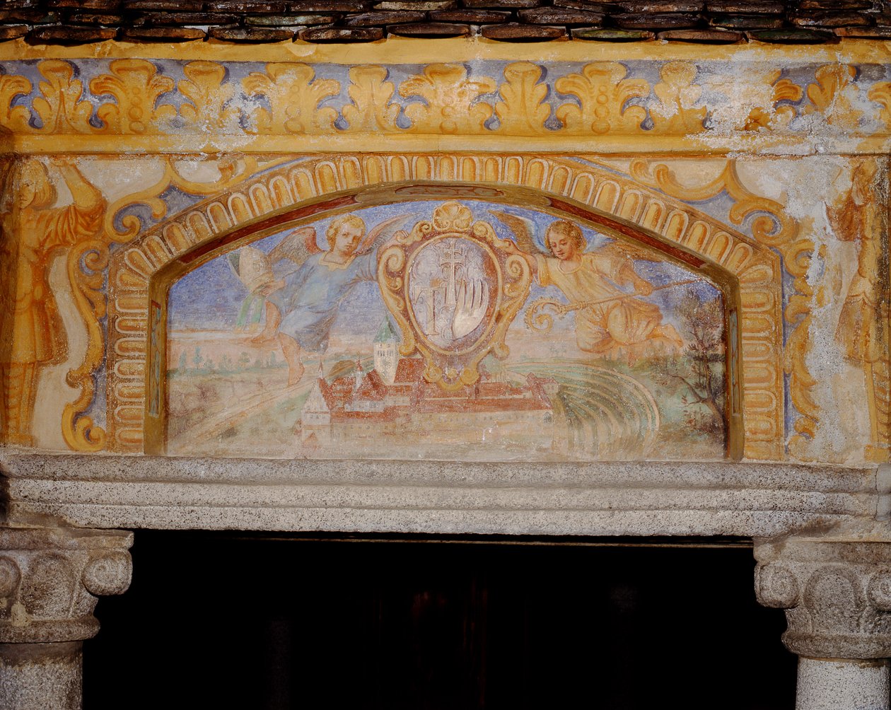 De abdij van Novacella, uit De Bron van de Wonderen van de Wereld (Pozzo delle Meraviglie), 1669-73 door Henry Curzon Allport