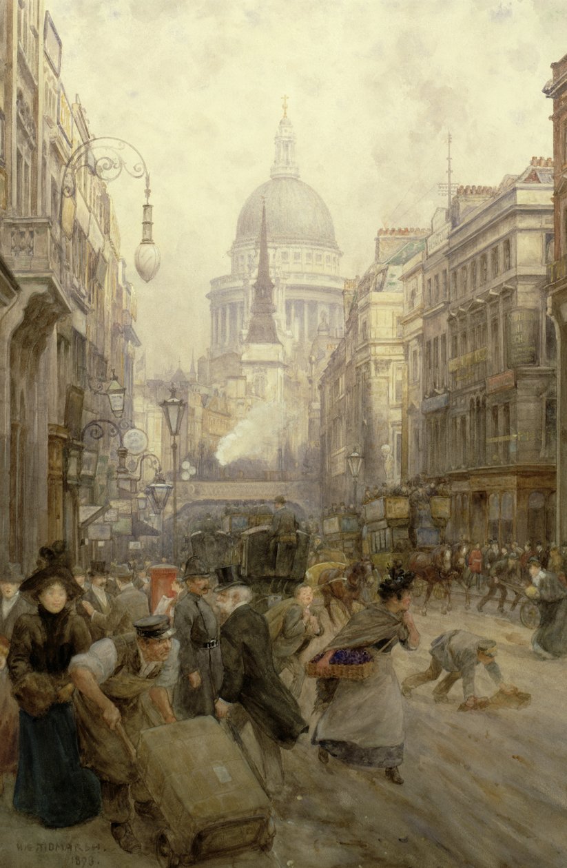 Fleet Street, kijkend naar het oosten, 1898 door Henry Edward Tidmarsh