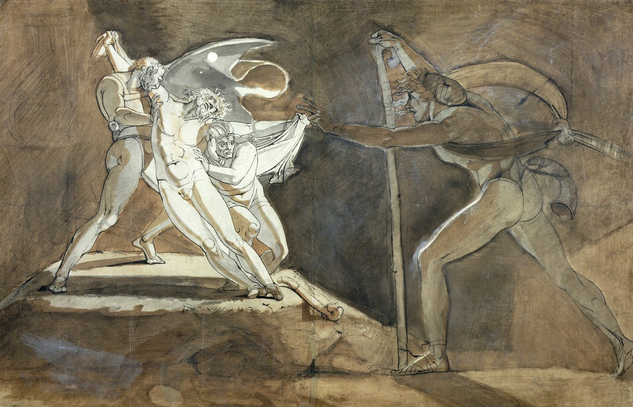 Edgar, doet alsof hij waanzinnig is en nadert koning Lear (recto) 1772 door Johann Heinrich Füssli