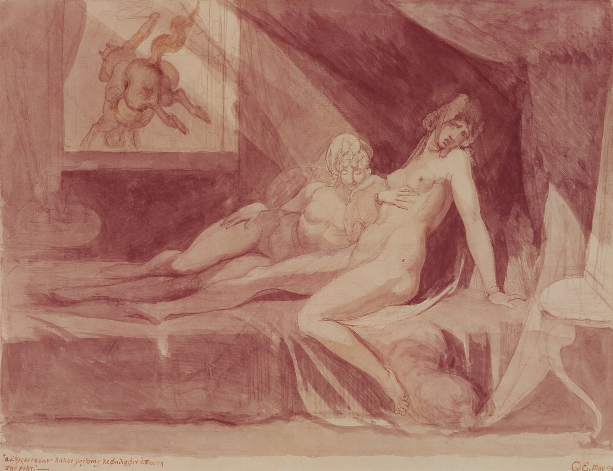 De nachtmerrie verlaat twee slapende vrouwen, 1810 door Johann Heinrich Füssli