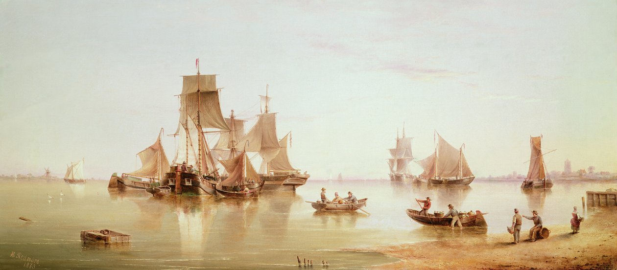 Schepen in een Kalme Zee, 1873 door Henry Redmore