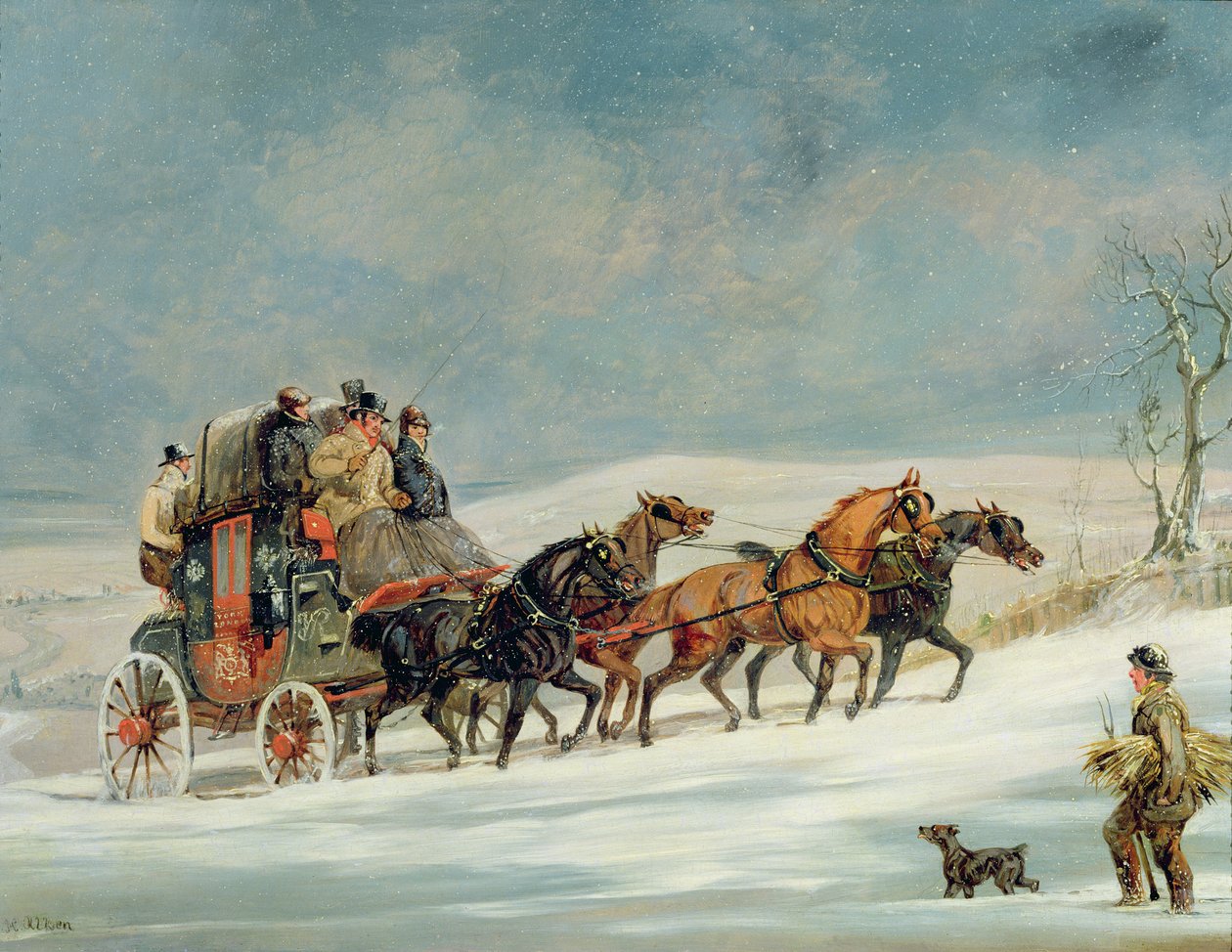 Koets in de sneeuw door Henry Thomas Alken