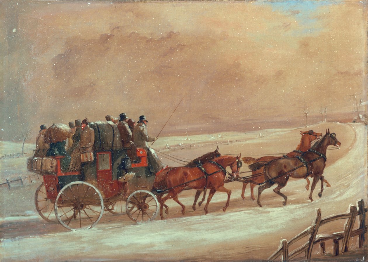 Manchester - Londen koets in de winter, ca. begin 19e eeuw door Henry Thomas Alken