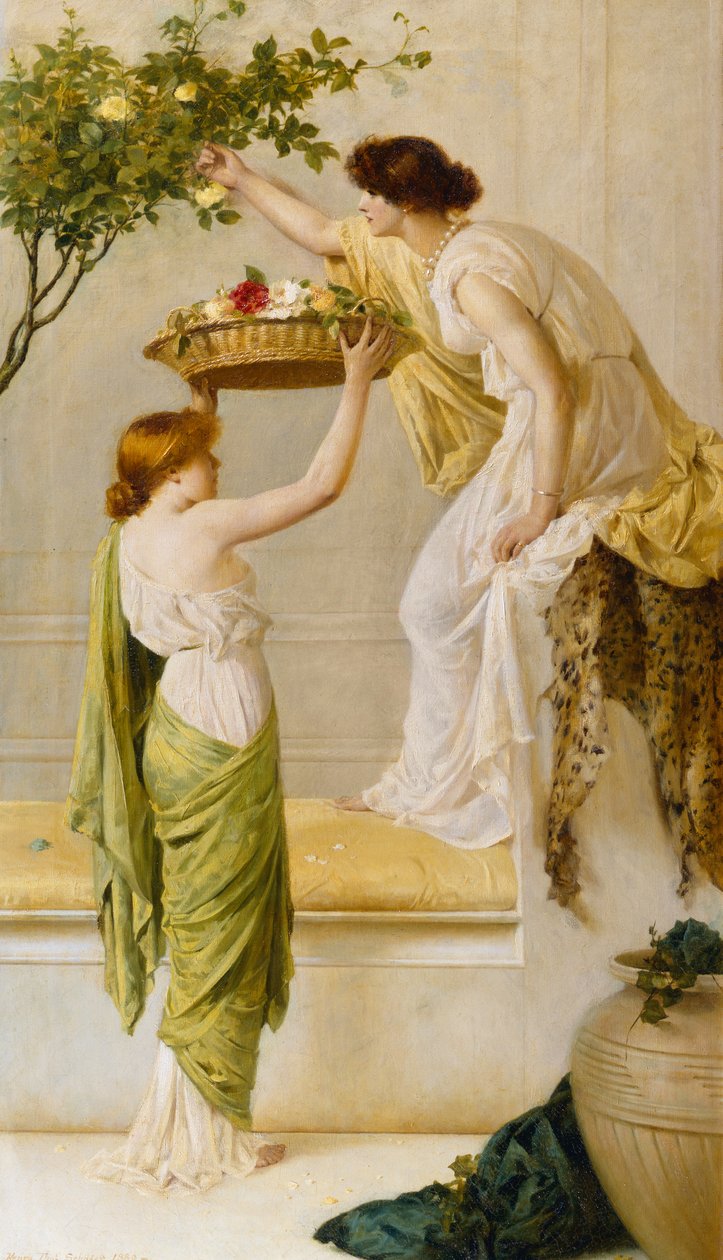 Een Mand met Rozen, Griekse Meisjes, c.1890 door Henry Thomas Schaefer