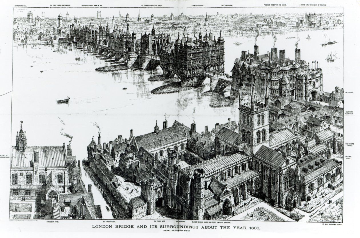 London Bridge en omgeving rond het jaar 1600, uit 