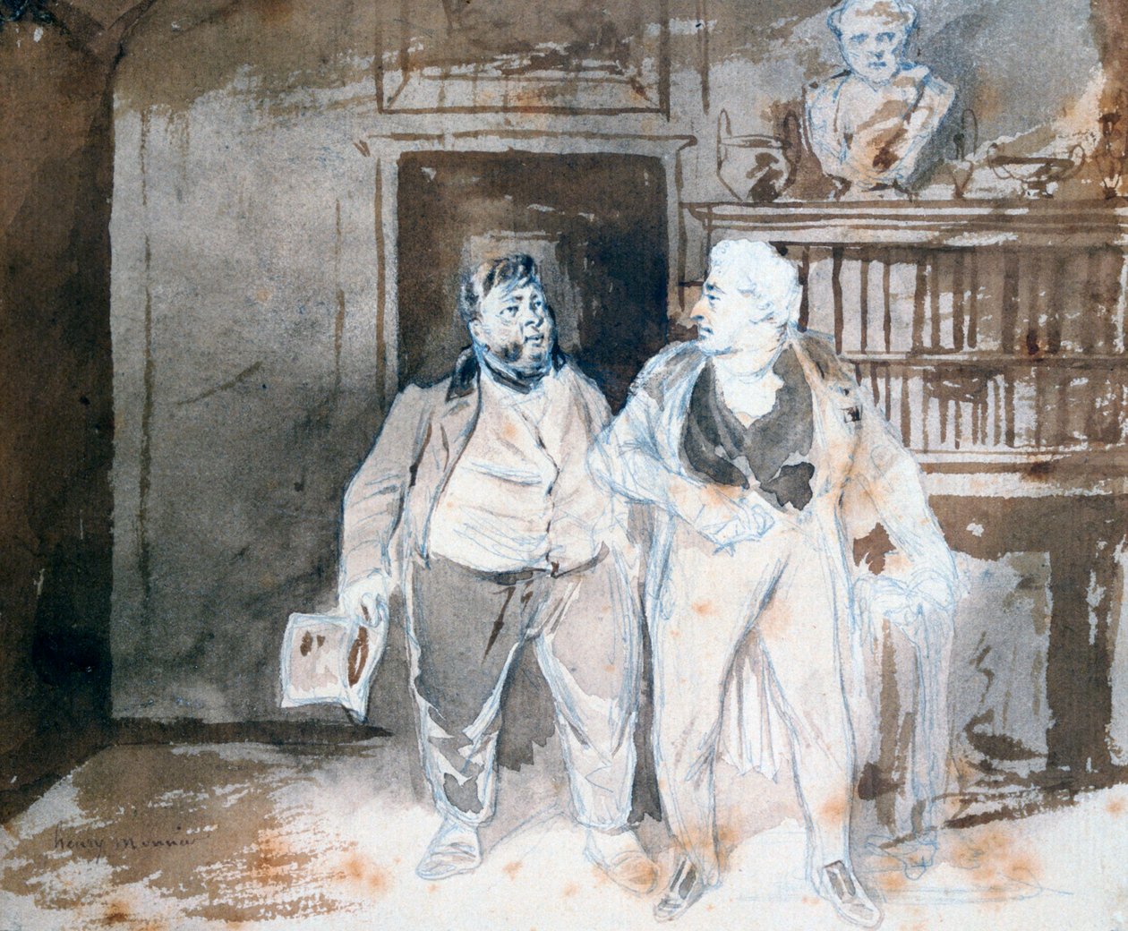 Twee personages, ca. 1825-1877 door Henry Bonaventure Monnier