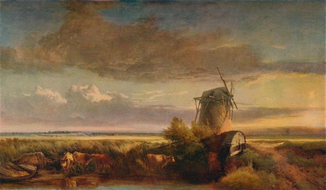 Molens op de Fens, ca. 1853 door Henry Bright