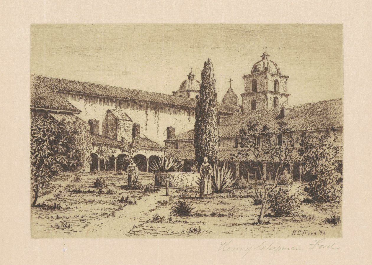 Tuin, Missie Santa Barbara, 1888 door Henry Chapman Ford