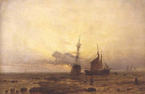 Kustscène, Avond door Henry Dawson