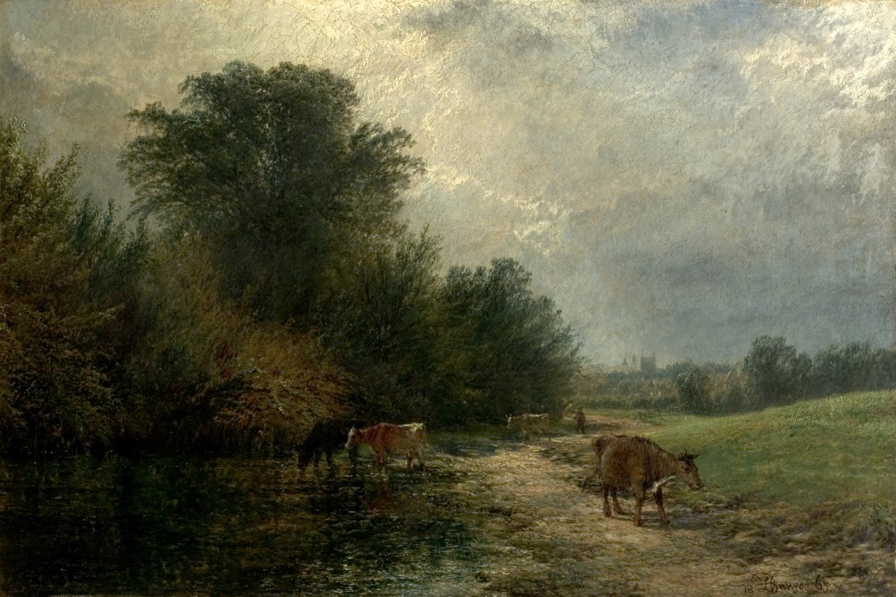 Zonneschijn en buien, 1865 door Henry Dawson