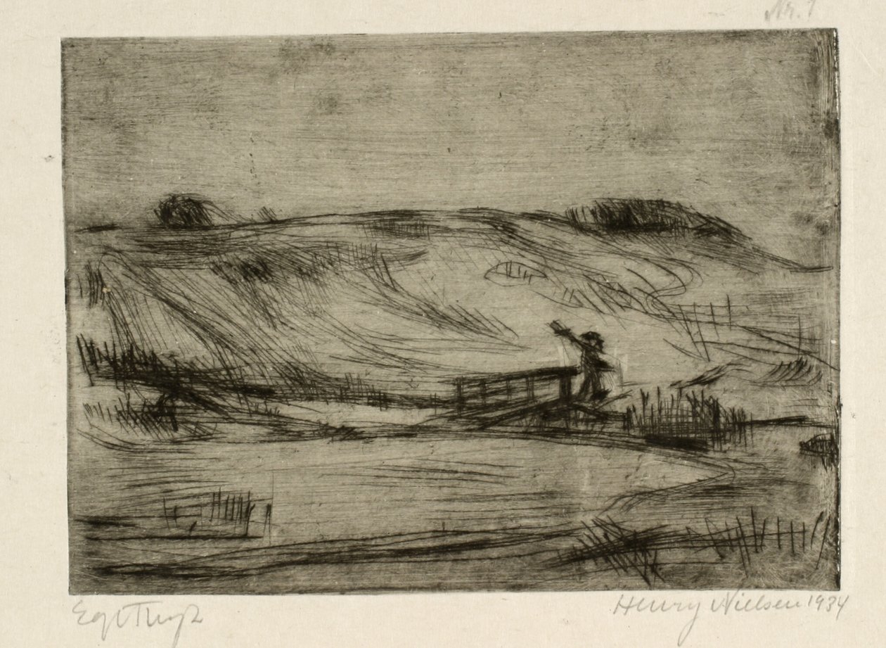 Landschap met een man bij een brug door Henry Nielsen
