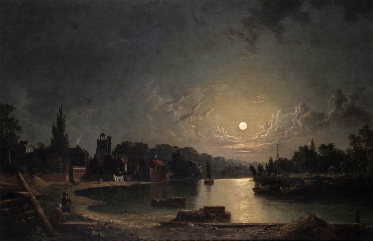 Twickenham bij maanlicht, 1835 door Henry Pether