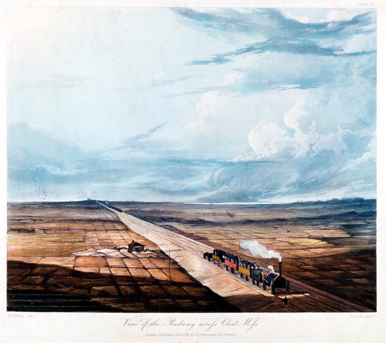 Trein die Chat Moss oversteekt, Lancashire door Henry Pyall