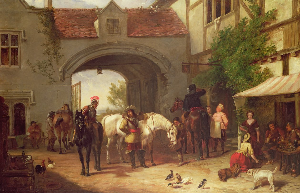 Scène buiten een herberg in Holland door Henry Richard Graves