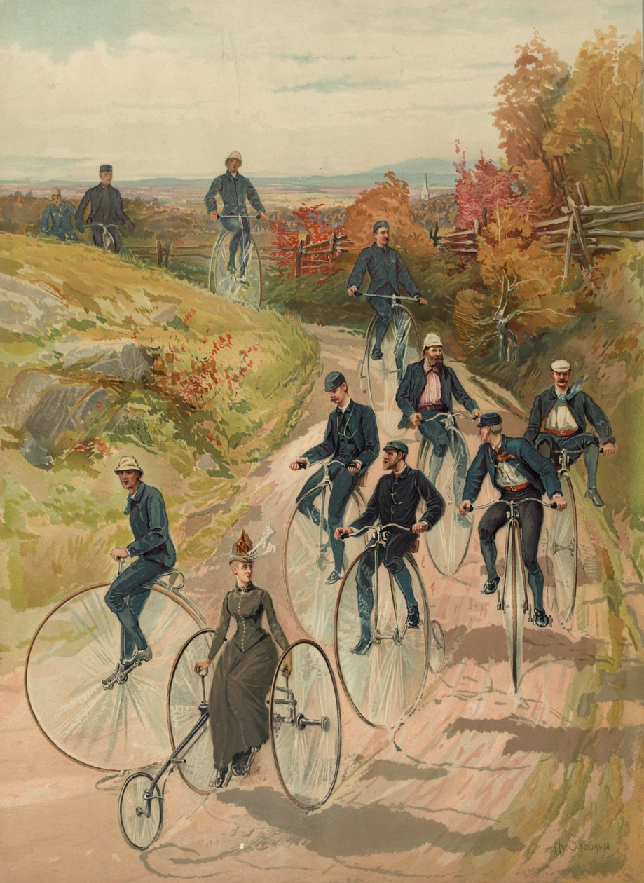 Fietsen, c.1887 door Henry Sandham