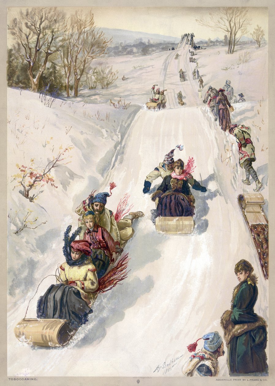 Sleeën op het platteland door Henry Sandham