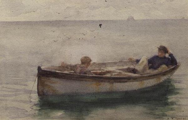 Twee jongens in een roeiboot door Henry Scott Tuke