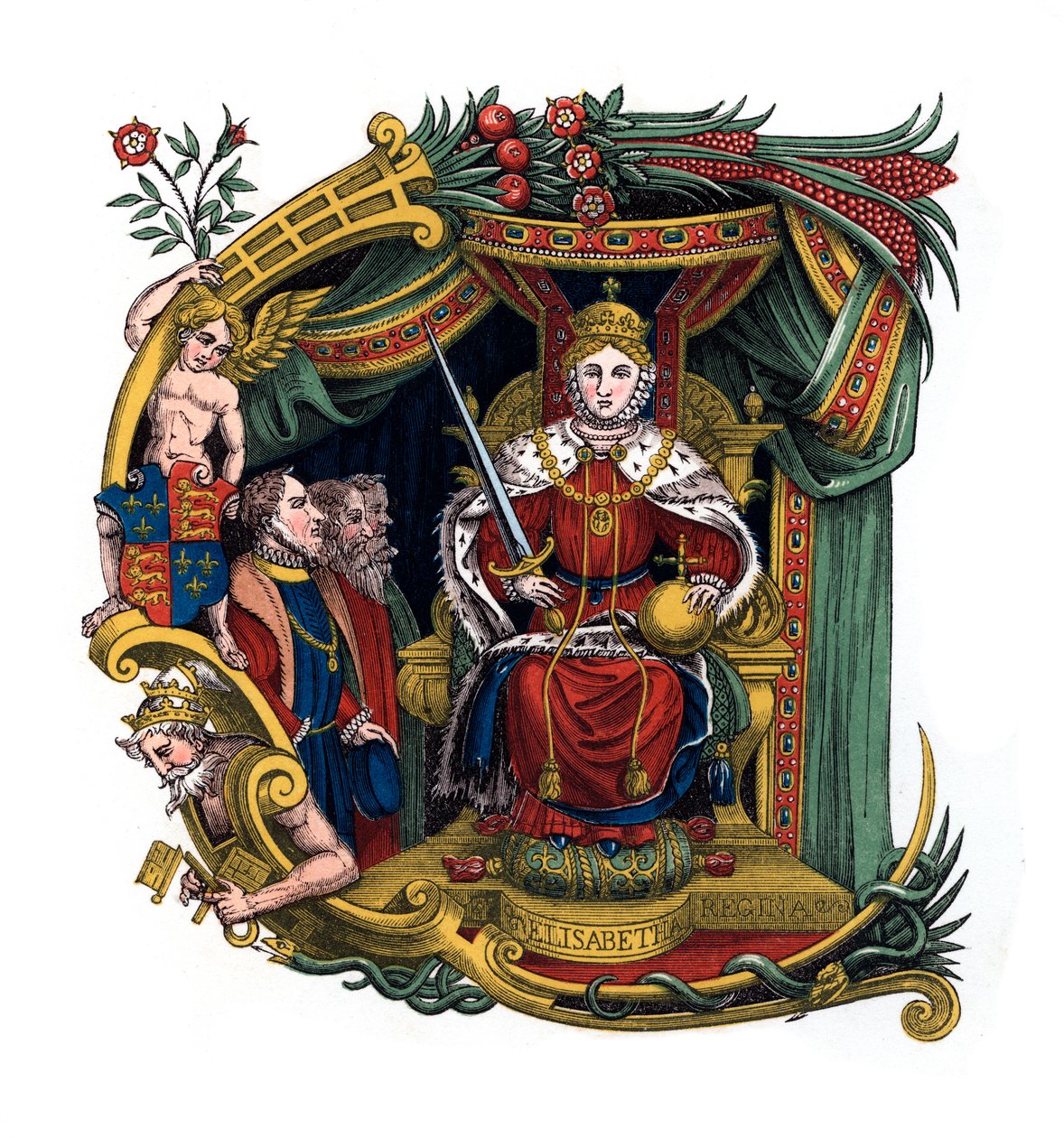 Initiaal letter C, 1563, 1843 door Henry Shaw