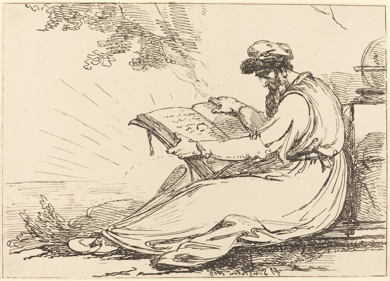Oosterling met baard, een boek lezend door Henry Singleton