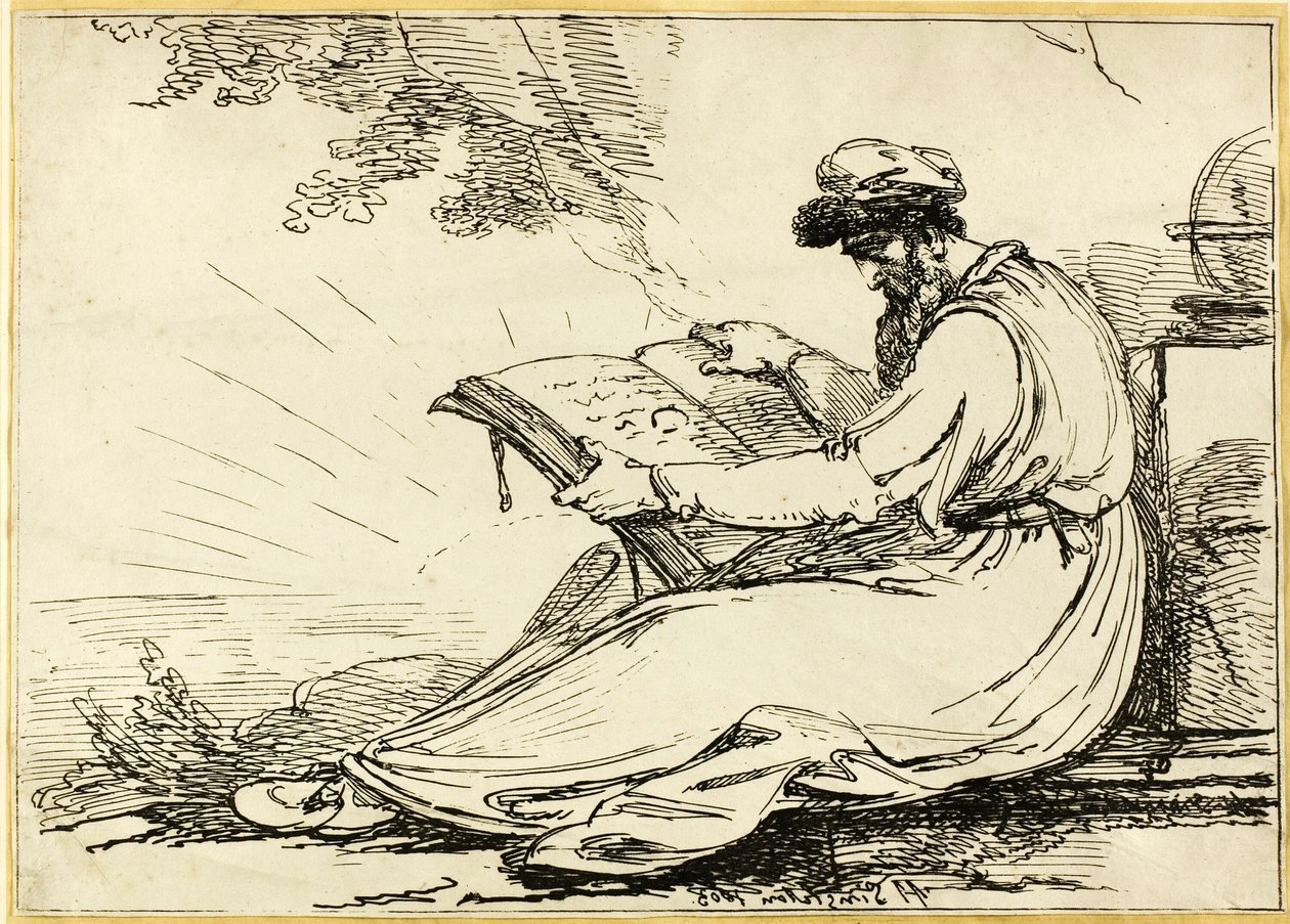 Oosterling met een baard, lezend een boek door Henry Singleton